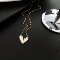 Sweet Heart Shape Titanium Steel Inlay Shell Pendant Necklace 1 Piece sku image 2