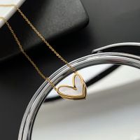 Sweet Heart Shape Titanium Steel Inlay Shell Pendant Necklace 1 Piece main image 5