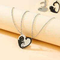 Sweet Heart Shape Cat Stainless Steel Titanium Steel Pendant Necklace 1 Piece main image 1