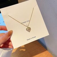 Fashion Heart Shape Titanium Steel Plating Zircon Pendant Necklace 1 Piece sku image 1