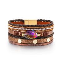 European And American Multi-layer Leather Strap Hand-woven Leather Animal Pattern Design Crystal Stone Bracelet sku image 1