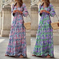 Women's Regular Dress Vintage Style Bohemian V Neck Printing Long Sleeve Printing Maxi Long Dress Daily main image 1