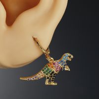 Mode Dinosaure Le Cuivre Incruster Zircon Boucles D'oreilles 1 Pièce main image 4