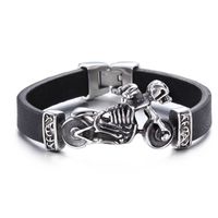1 Piece Fashion Motorcycle Skull Stainless Steel Leather Men's Bangle main image 2