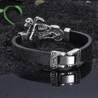 1 Piece Fashion Motorcycle Skull Stainless Steel Leather Men's Bangle main image 3