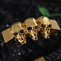 1 Piece Fashion Skull Leather Titanium Steel Plating 18k Gold Plated Men's Bangle main image 4