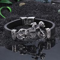 1 Piece Fashion Motorcycle Skull Stainless Steel Leather Men's Bangle main image 1
