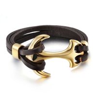 Fashion Anchor Leather Titanium Steel Plating 18k Gold Plated Men's Bracelets main image 3