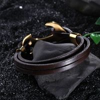 Fashion Anchor Leather Titanium Steel Plating 18k Gold Plated Men's Bracelets main image 2