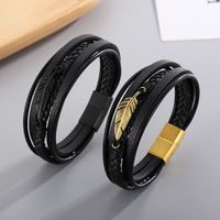 1 Piece Fashion Feather Stainless Steel Leather Patchwork Men's Bangle main image 1