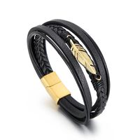 1 Piece Fashion Feather Stainless Steel Leather Patchwork Men's Bangle main image 2