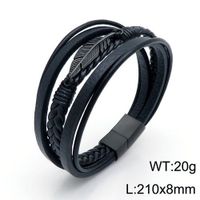 1 Piece Fashion Feather Stainless Steel Leather Patchwork Men's Bangle sku image 3