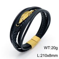 1 Pieza Moda Pluma Acero Inoxidable Cuero Labor De Retazos Hombres Brazalete sku image 2