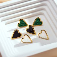 1 Pair Elegant Stripe Heart Shape Stainless Steel Plating Inlay Malachite Shell Gold Plated Ear Studs main image 1