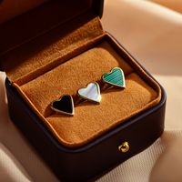 1 Pair Elegant Stripe Heart Shape Stainless Steel Plating Inlay Malachite Shell Gold Plated Ear Studs main image 6