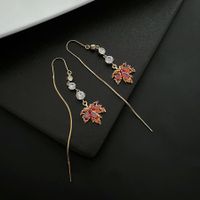 Fashion Maple Leaf Copper Plating Zircon Drop Earrings 1 Pair sku image 1