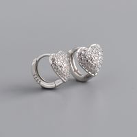Fashion Heart Shape Sterling Silver Inlay Rhinestones Earrings 1 Pair sku image 2