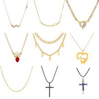 Fashion Cross Heart Shape Crown Copper Plating Artificial Rhinestones Zircon Necklace main image 6