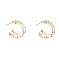 1 Pair Sweet Simple Style C Shape Beaded Plating Artificial Crystal Copper Ear Studs main image 5