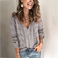 Women's Sweater Long Sleeve Sweaters & Cardigans Hollow Out Casual Solid Color main image 4