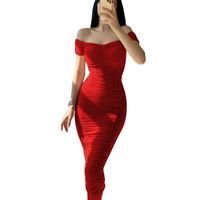 Women's Pencil Skirt Sexy Boat Neck Patchwork Sleeveless Solid Color Maxi Long Dress Date main image 5