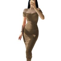 Women's Pencil Skirt Sexy Boat Neck Patchwork Sleeveless Solid Color Maxi Long Dress Date main image 2