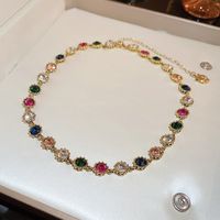 Fashion Round Copper Inlay Rhinestones Women's Bracelets Earrings Necklace sku image 3