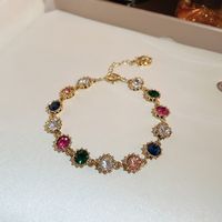 Fashion Round Copper Inlay Rhinestones Women's Bracelets Earrings Necklace sku image 2