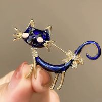 Simple Style Cat Alloy Enamel Inlay Rhinestones Pearl Women's Brooches main image 5