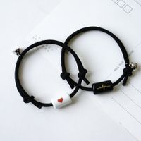 2 Pièces Mode Électrocardiogramme Forme De Cœur Alliage Perles En Céramique Coupler Bracelets main image 1