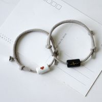 2 Pieces Fashion Electrocardiogram Heart Shape Alloy Ceramic Beads Couple Bracelets sku image 1