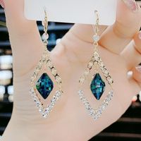 1 Pair Simple Style Geometric Alloy Plating Inlay Crystal Women's Drop Earrings sku image 13