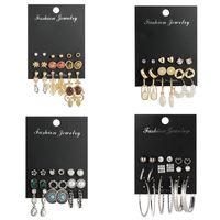 9 Pairs Fashion Round Flower Plating Inlay Alloy Artificial Gemstones Pearl Ear Studs main image 1