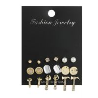 9 Pairs Fashion Round Flower Plating Inlay Alloy Artificial Gemstones Pearl Ear Studs sku image 2