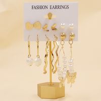 1 Set Simple Style Circle Heart Shape Butterfly Metal Plating Inlay Pearl Women's Earrings sku image 13