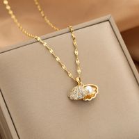 Fashion Simple Style Shell Titanium Steel Diamond Artificial Pearls Zircon Necklace main image 5