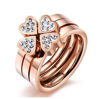 Fashion Simple Style Four Leaf Clover Flower Stainless Steel Rhinestone Metal Artificial Gemstones Rings main image 1