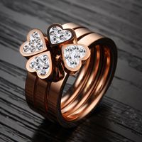 Fashion Simple Style Four Leaf Clover Flower Stainless Steel Rhinestone Metal Artificial Gemstones Rings main image 4