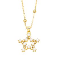Simple Style Star Moon Rectangle Copper Plating Hollow Out Artificial Pearls Zircon Pendant Necklace 1 Piece sku image 2