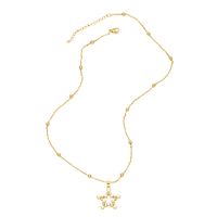 Simple Style Star Moon Rectangle Copper Plating Hollow Out Artificial Pearls Zircon Pendant Necklace 1 Piece main image 5