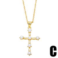 Fashion Cross Copper Plating Artificial Pearls Zircon Pendant Necklace 1 Piece main image 5