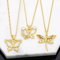 Simple Style Dragonfly Butterfly Copper Plating Hollow Out Artificial Pearls Zircon Pendant Necklace 1 Piece main image 7