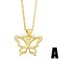 Simple Style Dragonfly Butterfly Copper Plating Hollow Out Artificial Pearls Zircon Pendant Necklace 1 Piece sku image 2