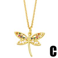 Simple Style Dragonfly Butterfly Copper Plating Hollow Out Artificial Pearls Zircon Pendant Necklace 1 Piece sku image 3