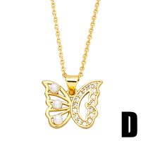 Simple Style Dragonfly Butterfly Copper Plating Hollow Out Artificial Pearls Zircon Pendant Necklace 1 Piece sku image 4