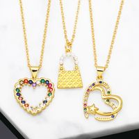 Simple Style Heart Shape Lock Copper Plating Artificial Pearls Zircon Pendant Necklace 1 Piece main image 1