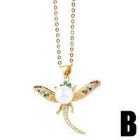 Simple Style Maple Leaf Dragonfly Copper Plating Artificial Pearls Zircon Pendant Necklace 1 Piece sku image 2