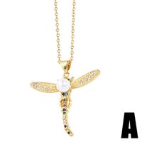 Simple Style Maple Leaf Dragonfly Copper Plating Artificial Pearls Zircon Pendant Necklace 1 Piece sku image 1
