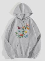 Women's Hoodie Long Sleeve Hoodies & Sweatshirts Printing Pocket Pastoral Butterfly main image 2