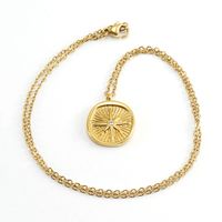 Retro Round Stainless Steel Inlay Rhinestones 18k Gold Plated Pendant Necklace main image 4